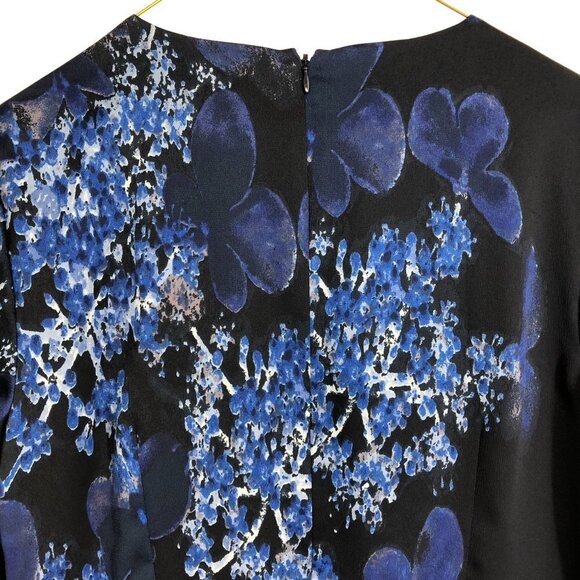 Banana Republic Dark Blue Floral 3/4 Sleeve Peplum Hem Midi Dress 10 - Picture 9 of 16